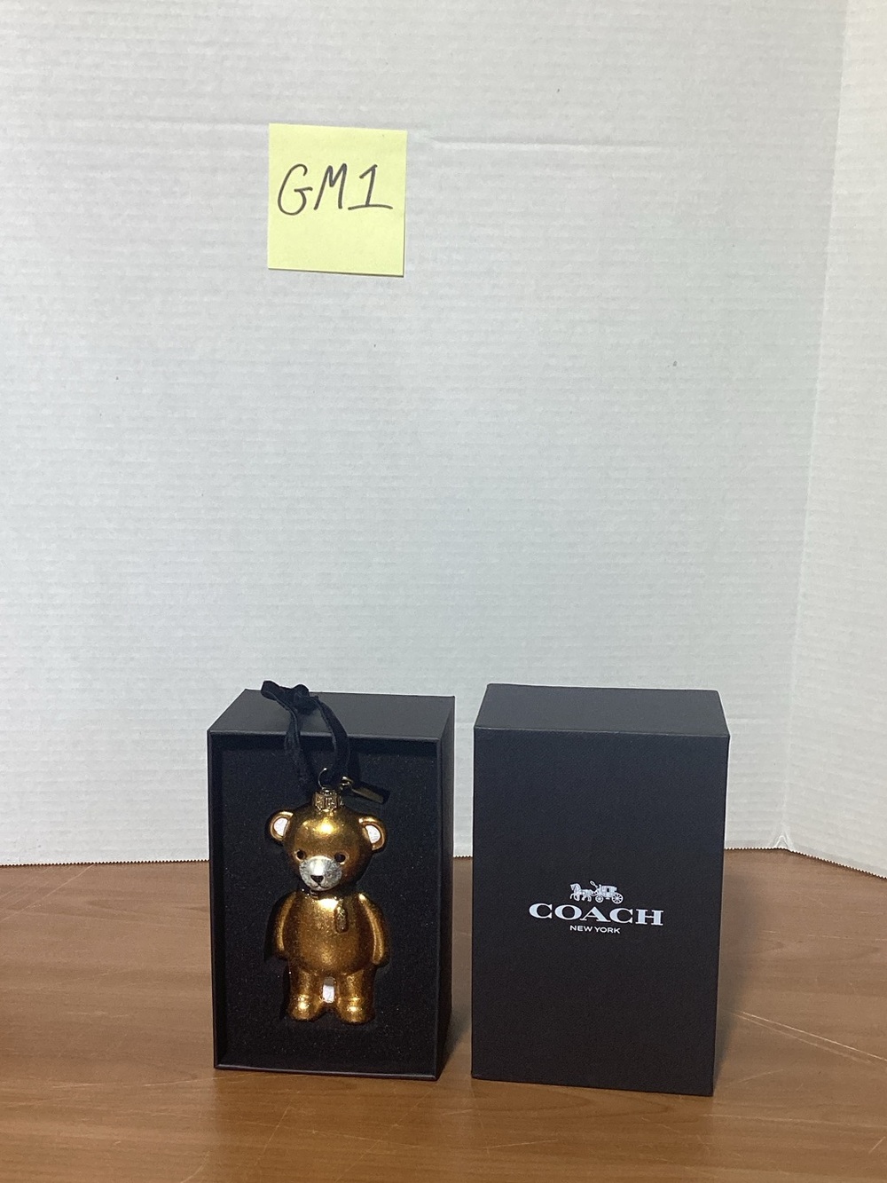 Coach Metallic Gold Bear Charm with Black Ribbon